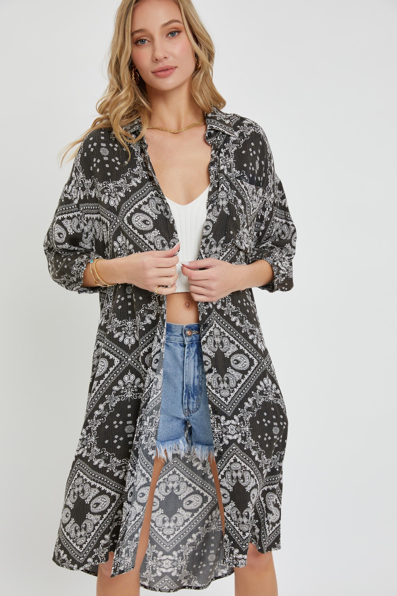 Bandana Shirt Dress - Charcoal - Curvy