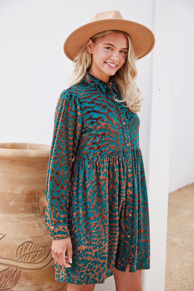 Teal Velvet Dress - Curvy