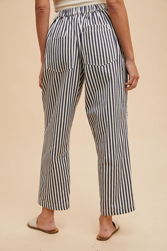 Navy Stripe Barrel Pants -Curvy