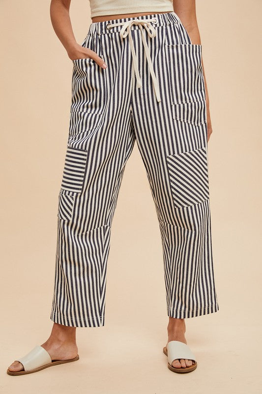 Navy Stripe Barrel Pants -Curvy