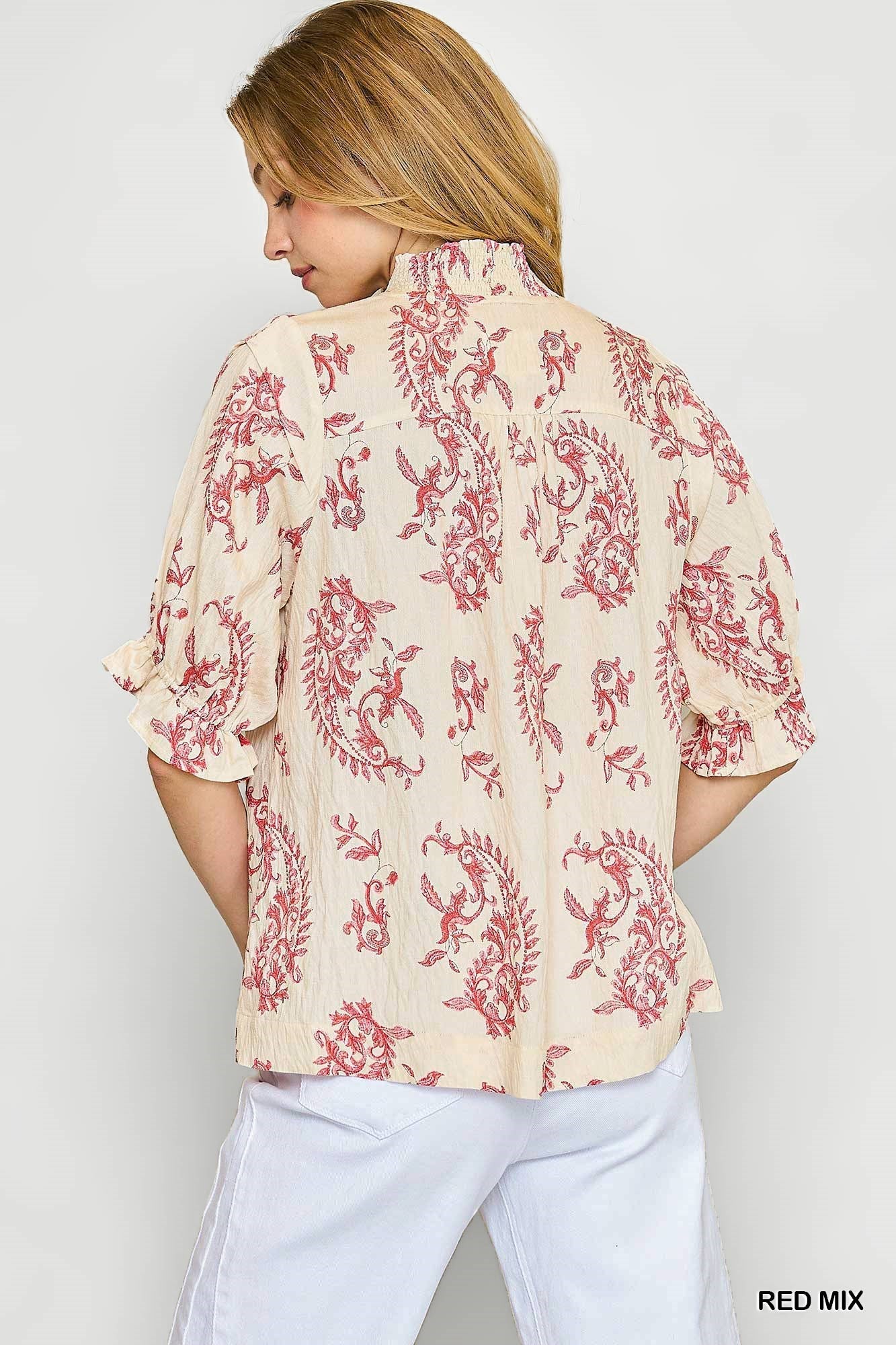 Royal Red Paisley Top