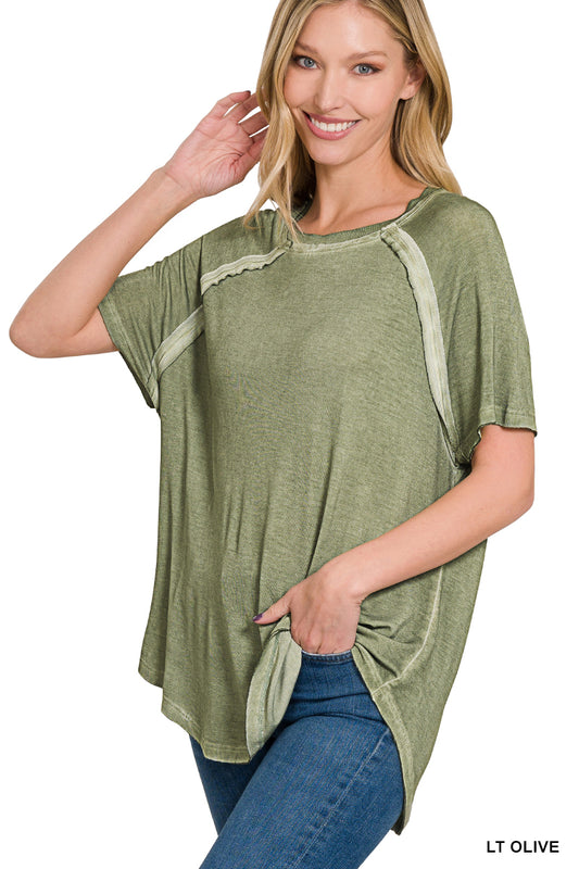 Olive Zen Boat Washed Top - Curvy
