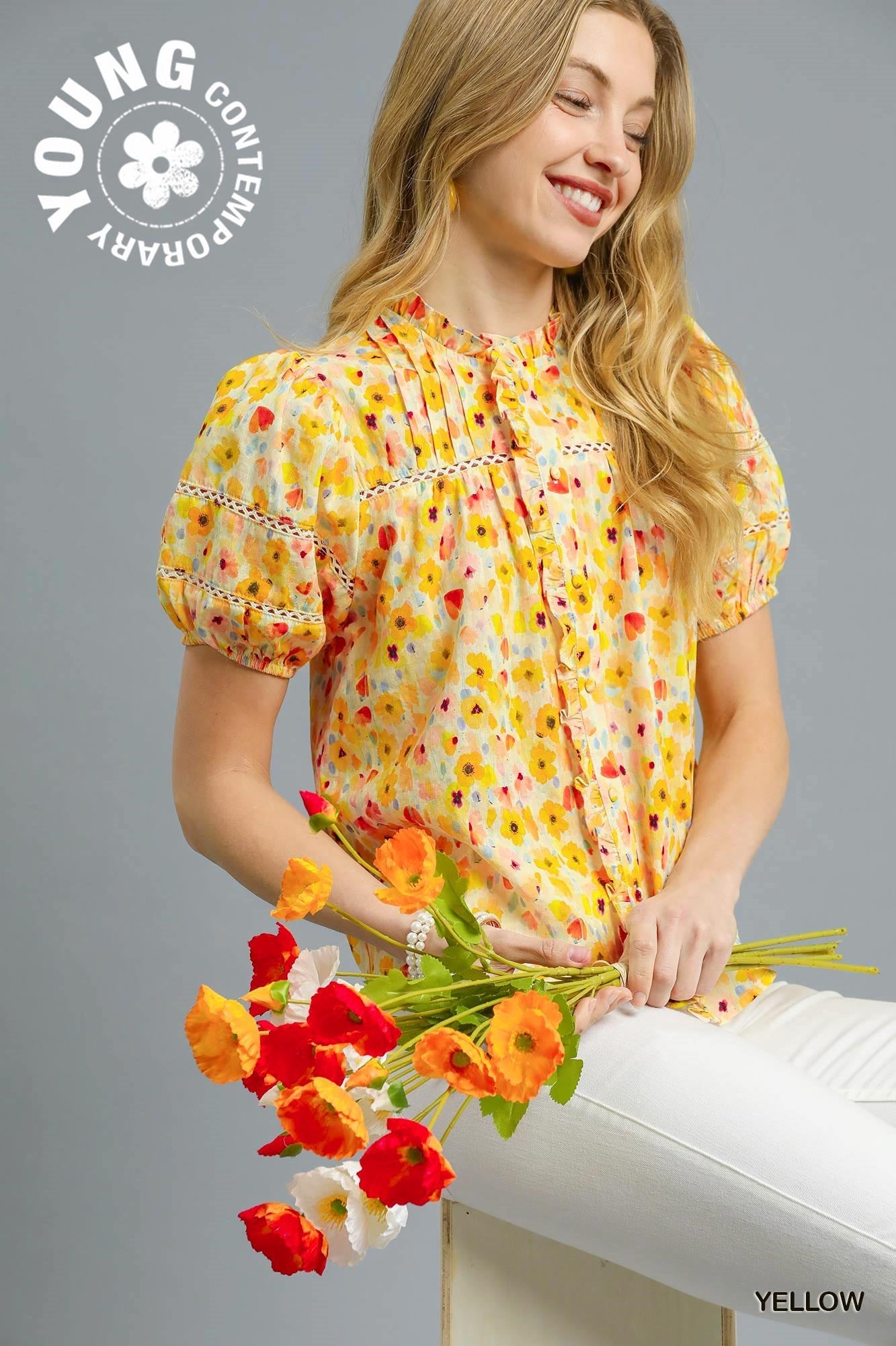 Yellow Watercolor Blouse- TEEN SIZE