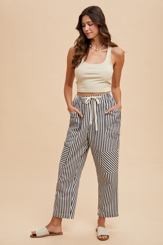 Navy Stripe Barrel Pants -Curvy