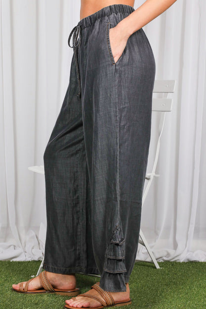 Ruffle Hem Chambray Pants