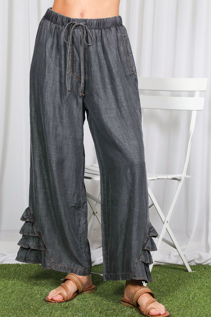Ruffle Hem Chambray Pants