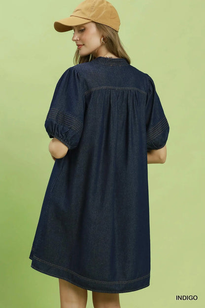 Chambray Puff Sleeve Dress