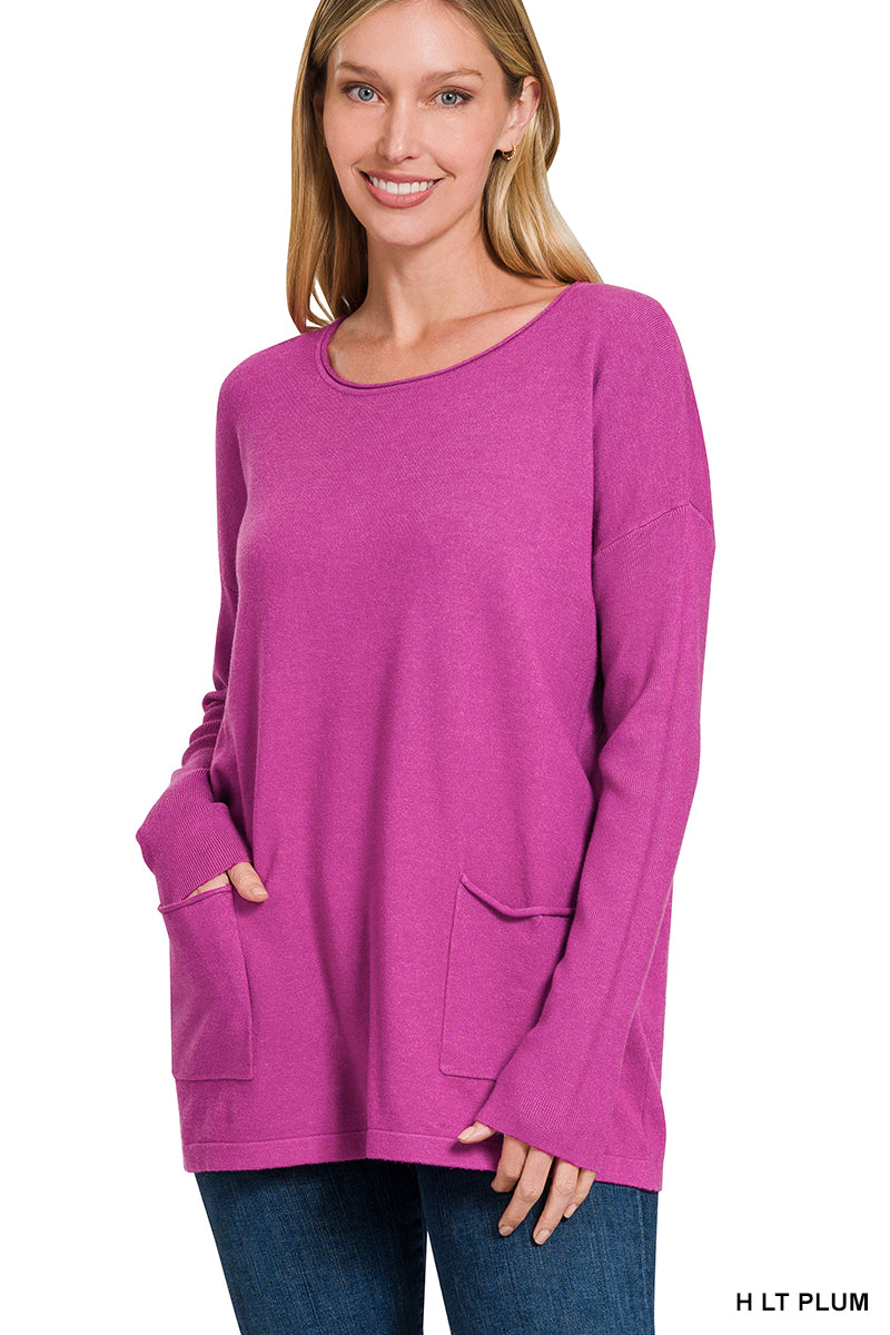 With Pockets Plum Sweater