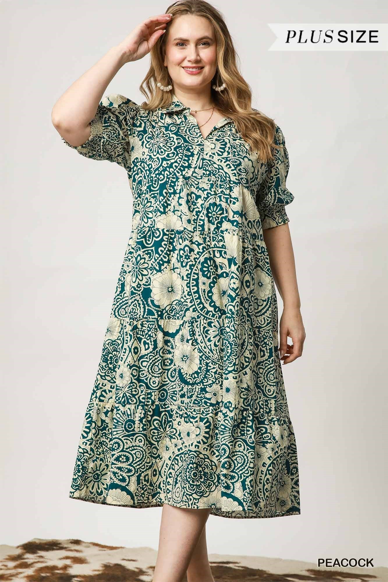 Vintage Garden Dress - Peacock - Curvy