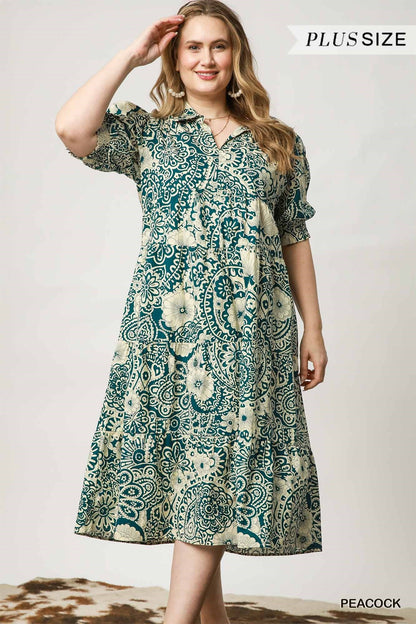 Vintage Garden Dress - Peacock - Curvy